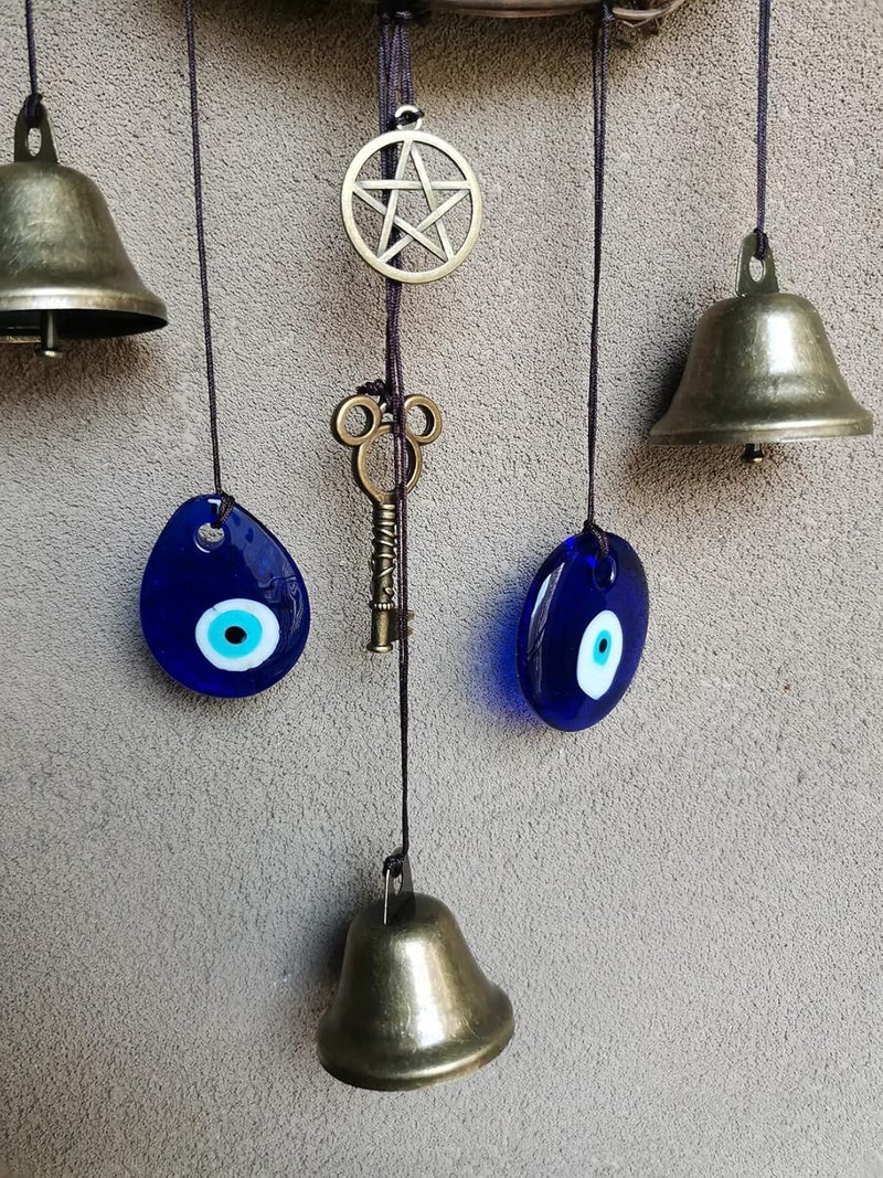 Persofine Witch Bells for Door Knob Protection,Witchy Wicca Decor Clear Negative Energies with Blue Evil Eyes for Home Garden Courtyard Decor Protection - Image 4